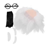 BESPORTBLE Peluca Científico Cosplay con Gafas Postiza de Cabello Sintético Blanco Corto para Adultos Hombre Incluye Calva y Bigote para Fiesta Halloween Disfraz