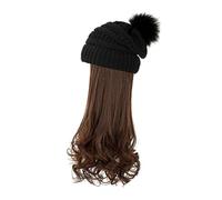 BESPORTBLE Peluca De Pelo Largo Ondulado Talla Única Gorro De Invierno Para Mujer Conjunto Desmontable Gorro De Punto Negro Peluca Marrón Claro Uso Cosplay y Fiestas