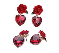 BESPORTBLE Pendientes Para Mujer De Corazón y Flor En Plata 925 Rubí Sintético, 2 Pares, Estilo Vintage, Ligeros y Delicados Para San Valentín y Regalos Románticos