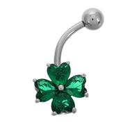 BESPORTBLE Piercing Ombligo Trébol De Cuatro Hojas Piercings En El Vientre para Mujeres Colgante del Anillo del Ombligo Anillos De Ombligo para Mujer Anillos De Botón Green Acero Inoxidable
