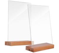BESPORTBLE Porta Carteles de Mesa Acrílico Transparente Doble Cara 2 Piezas con Soporte de Madera 148x210 Mm para Bodas, Restaurantes, Oficinas y Eventos