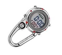 BESPORTBLE Reloj Colgante Multifuncional Acero Inoxidable Brújula y Mosquetón para Hombre Actividades al Aire Libre Escalada Resistente al Agua Esfera Luminosa Roja