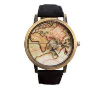 BESPORTBLE Reloj Unisex Caja de Bronce Correa de Lona Negra Resistente Diseño Segundero de Avión Giratorio y Esfera Mapa Adecuado para Uso Diario Negocios y Actividades Deportivas