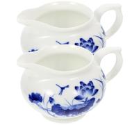 BESPORTBLE Salsera de Cerámica Azul y 2 Piezas, Tazones para Condimentos de Restaurante, Dispensadores de Salsa Vertedor Antigoteo para Cocina y Servicio en Mesa