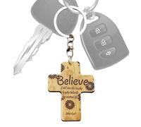 Besreey - Llavero cristiano de madera con verso bíblico Jesús, accesorio inspirador para mujer y regalo bautismo, Navidad, Pascua cumpleaños, Creer, Se référer au descriptif