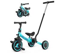 besrey 5 en 1 Triciclo para niños pequeños con manija de Empuje de dirección para 1-5 años,Triciclo,Bicicleta,Carro de Equilibrio,Caminante, Altura del Asiento Regulable,Verde