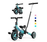 besrey 5 en 1 Triciclo para niños pequeños con manija de Empuje de dirección para 1-5 años,Triciclo,Bicicleta,Carro de Equilibrio,Caminante, Altura del Asiento Regulable,Verde