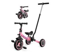 besrey 5 en 1 Triciclo para niños pequeños con manija de Empuje de dirección para 1-5 años,Triciclo,Bicicleta,Carro de Equilibrio,Caminante, Altura del Asiento Regulable,Rosa