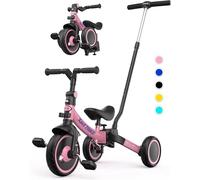 besrey 7 en 1 Triciclo para niños pequeños con manija de Empuje de dirección para 1-5 años,Triciclo,Bicicleta,Carro de Equilibrio,Caminante, Altura del Asiento Regulable,Rosa