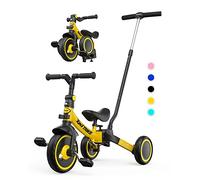 besrey 7 en 1 Triciclo para niños pequeños con manija de Empuje de dirección para 1-5 años,Triciclo,Bicicleta,Carro de Equilibrio,Caminante, Altura del Asiento Regulable,Amarillo