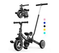 besrey 7 en 1 Triciclo para niños pequeños con manija de Empuje de dirección para 1-5 años,Triciclo,Bicicleta,Carro de Equilibrio,Caminante, Altura del Asiento Regulable,Negro