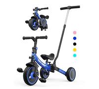 besrey 7 en 1 Triciclo para niños pequeños con manija de Empuje de dirección para 1-5 años,Triciclo,Bicicleta,Carro de Equilibrio,Caminante, Altura del Asiento Regulable,Azul