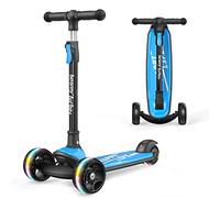 besrey Patinete para niños - Big Wheels Plegable con Luces LED Intermitentes para niños y niñas, 4 Niveles de Altura Ajustable, Tabla Ancha para niños de 3 a 10 años