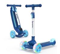 besrey Patinete para niños - Big Wheels Plegable con Luces LED Intermitentes para niños y niñas, 4 Niveles de Altura Ajustable, Tabla Ancha para niños de 3 a 10 años