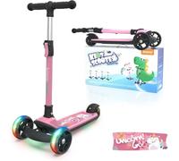 besrey Patinete para niños - Big Wheels Plegable con Luces LED Intermitentes para niños y niñas, 4 Niveles de Altura Ajustable, Tabla Ancha para niños de 3 a 10 años