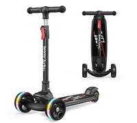 besrey Patinete para niños - Big Wheels Plegable con Luces LED Intermitentes para niños y niñas, 4 Niveles de Altura Ajustable, Tabla Ancha para niños de 3 a 10 años