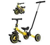 besrey Triciclo 5 en 1 para niños pequeños con manillar para niños de 1 a 5 años, plegable, bicicleta para niños pequeños con enganche de rueda, ruedas grandes, pedales desmontables, asiento ajustable