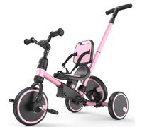 Besrey Triciclo infantil 5 en 1 - Triciclo evolutivo con manillar y rueda de repuesto, bicicleta sin pedales para niños a partir de 1 año y medio equipado con respaldo y cinturón, regalo de cumpleaños