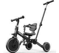 besrey Triciclo para niños 5 en 1, bicicleta sin pedales para niñas y niños de 1 a 3 años, triciclo con asa de empuje, asiento ajustable, pedales extraíbles, negro