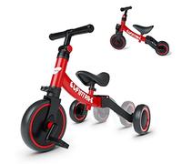 besrey Triciclos para Niños, 5 en 1 Una Bici Multifunción, Adecuado para niños de 1-4 años,Triciclo,Bicicleta,Carro de Equilibrio,Caminante, Altura del Asiento Regulable, Rojo