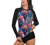 BesserBay Camiseta de surf para mujer UPF 50+ con cuello redondo, manga larga, protección solar, Rash Guard S-XXL, A5., XL