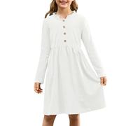 BesserBay Vestido de cuello con volantes dulce para niñas con botón manga larga vestido midi blanco 110, Blanco