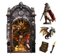 Besserite Book Nook Kit, Dragón y Tesoro Escondido, Puzzle 3D de Madera para Librería para Adultos, Kit de Maquetas Diorama con Luz LED, Miniatura DIY para Decoración de Estanterías, Regalo Fantasía