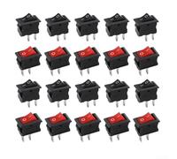 Besshepplo 20 interruptores basculantes de 2 pines de encendido y apagado SPST nominal 6 A 125 V CA 3 A 250 V CA negro y rojo a presión en barco y electrodomésticos, control eléctrico, diseño compacto