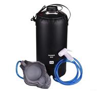 Besshepplo Bolsa de ducha plegable portátil de 12 L para camping, senderismo, baño al aire libre, cabezal de ducha de prensa de PVC 500D con bomba y tubos (negro)