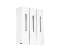 Besshepplo Dispensador de jabón de montaje en pared, 3 cámaras, 400 ml, botón de presión, organizador de ducha para champú, acondicionador, lavado corporal, plástico ABS, diseño de ahorro de espacio
