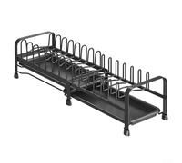 Besshepplo Escurridor de platos extensible ajustable de 30.5 a 21.5 pulgadas, escurridor de fregadero de acero al carbono y soporte para tapa de olla con pies antideslizantes para encimera de cocina