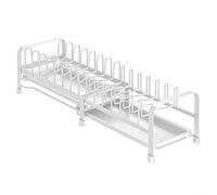 Besshepplo Escurridor de platos extensible ajustable de 30.5 a 21.5 pulgadas, escurridor de fregadero de acero al carbono y soporte para tapa de olla con pies antideslizantes para encimera de cocina