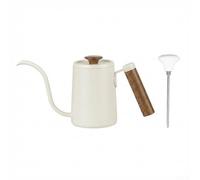 Besshepplo Hervidor de acero inoxidable 304 con mango de madera y termómetro, cafetera de boquilla larga de 600 ml para un control preciso de la preparación de la cerveza, accesorio para cafetera de
