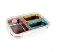 Besshepplo Lonchera de acero inoxidable a prueba de fugas con 3 compartimentos BPA SUS316L contenedor de alimentos para niños y adultos, oficina, escuela, viajes, 25 onzas, color dopamina, apta para