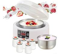 Besshepplo Máquina de fermentación de vino de arroz Natto de temperatura ajustable para hacer yogur con control de temperatura ajustable temporizador de 32.2-45.0 °C 5 tarros de vidrio para cocina