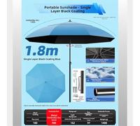 Besshepplo Paraguas de pesca de 1,8 m, estilo alemán, protección UV, impermeable, resistente al viento, con rotación de 180 grados, refugio solar antirreflejos para acampar al aire libre y pesca en la