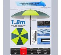 Besshepplo Paraguas de pesca de 1,8 m, estilo alemán, protección UV, impermeable, resistente al viento, con rotación de 180 grados, refugio solar antirreflejos para acampar al aire libre y pesca en la