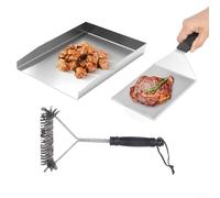 Besshepplo Placa de acero inoxidable para parrilla Plancha resistente al óxido Bandeja de cocina con espátula y cepillo de limpieza para recetas de parrilla 30 x 20 x 3 cm