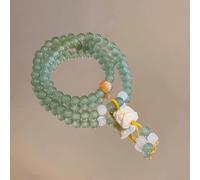 Besshepplo Pulsera de cuentas de doble capa de despertar de león de estilo chino, hecha a mano, unisex, minimalista, verde, mezclado, material étnico, joyería para hombres y mujeres