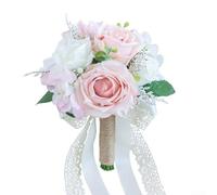 Besshepplo Ramo de rosas de seda, color naranja quemado, terracota rosa-naranja, dalias para boda, novia, dama de honor, decoración de 11 pulgadas, 25 cm (rosa)