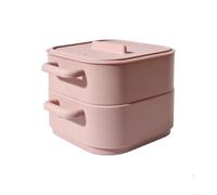 Besshepplo Recipiente de silicona para microondas, caja de vapor de alimentos multicapa con tapa ventilada resistente a fugas para cocina, horno, portátil, gris, rosa, morado, verde, blanco (rosa)
