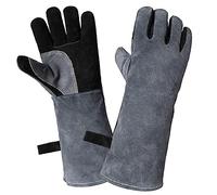 Bessteven Guantes de soldadura de cuero de 16 pulgadas de 1250 °F/500 ℃ resistentes al calor Guantes de horno para pizza, barbacoa, guantes de chimenea para hombres y mujeres, asar a la parrilla, soldador para hornear, regalos de fumador