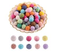 Bessy shop 20 Piezas Cuentas De Ganchillo De Madera 16mm Colorido Ronda de Ganchillo Cuentas de Madera con Agujero Redondas Para El Collar De Bricolaje Pulsera(10 colores)