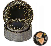 Bessy shop 50 Piezas Vajilla de Fiesta Negra con Puntos Dorados Juego de Platos Desechables de Cartón para Bodas,Fiestas,Cumpleaños,Navidad (7 Pulgadas)