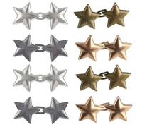 Bessy shop 8 Pares de Clips Ajustables para Cintura de Pantalones - Botones Estrella Sin Costura, Apretador de Cintura para Jeans Holgados, Pantalones, Faldas (Oro/Plata/Negro/Bronce)