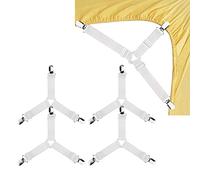 Bessy shop Bed Sheet Holder Corner Straps,4 Clips Triangulares Ajusta Clips de Ropa de Cama, Ajustables Elásticos Correas Cama Clips para Sábana Bajera Fundas de Colchón Sofá (Blanco).