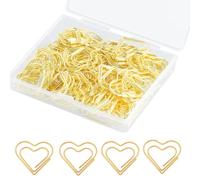 Bessy shop Clip de Papel, 100 pcs Clips de Papel en Forma de corazón, Golden Paper Clips con Caja Transparente, para Bodas, Postales, Escuela, Aula, Suministros de Oficina(Dorado)