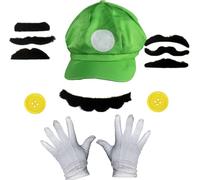 Bessy shop Mario Costume, Accesorios de Vestuario de Cosplay,Disfraz Mario y Luigi Bros con Botones de Guantes de Bigote de Mario Caps Carnaval,para la decoración de Navidad,Cosplay