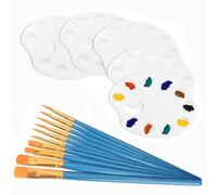 Bessy shop Paleta Pintura,10 Piezas Pinceles,5 Piezas Paletas de Mezclas de Pintura de Colores con Agarre de Pulgar,Paleta de Pintura Redonda de 10 Agujeros,para Acuarela,Óleo y Acrílico