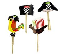 Bessy shop Pirata Decoraciones de la Torta,48 PCS Decoracion de Cumpleaños Pirata,Inserto de Pastel de Cumpleaños, TemáTica Pirata Tartas Diseño,para Fiesta Temática Pirata, Fiestas de Cumpleaños